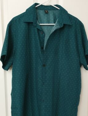 SHEIN Men's Teal Short-Sleeve Casual Button-Down Shirt, XL